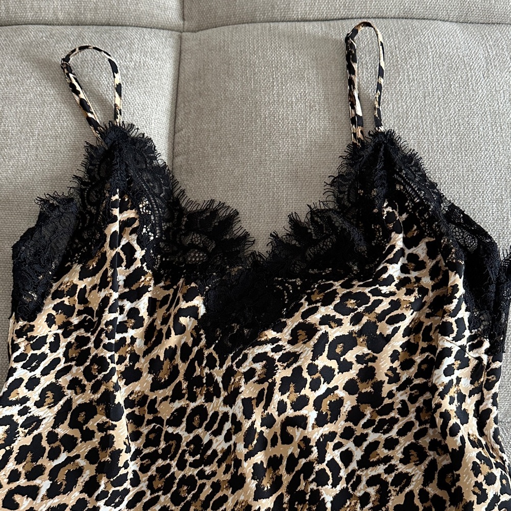 Leopard Print Camisole with Black Lace Trim - Picture 3 of 7